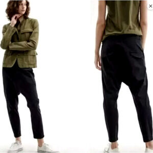 Nili Lotan 6 Slouchy Paris Pants Drop Crotch Cotton Cropped Baggy Washed Black